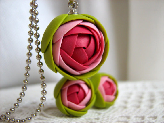 Polymer clay colored roses jewelry