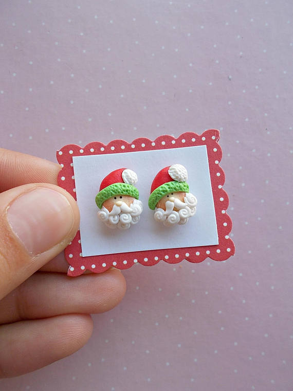 Santa Earrings - Christmas Earrings - Stud Earrings - Santa Jewelry - Secret Santa Gift - Christmas Gift - Polymer clay Christmas earrings