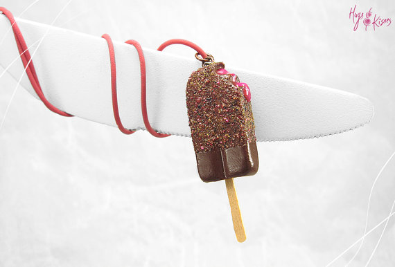 Scented Chocolate Popsicle Necklace, Ice Cream Necklace, Polymer Clay Food, Mini Food Jewelry, Foodie gift, Kawaii Necklace, Mini Popsicle