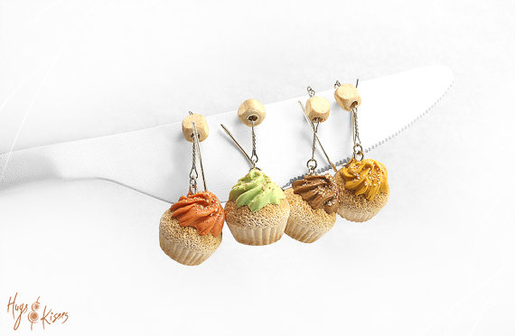 Sterling Silver Cupcake Earrings, Vanilla Cupcake Jewelry, Food Jewelry, Pastel Earrings, Polymer Clay, Kawaii Jewelry, Foodie gift for her, Polymer clay miniature food earrings