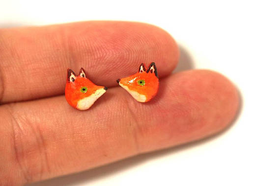 Studs Fox (Fimo Polymer Clay) Earrings Handmade