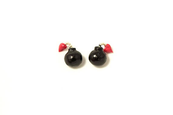 Studs Love Bomb (Fimo Polymer Clay) Earrings Handmade