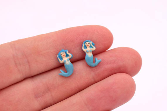 Polymer clay cute studs - Studs Mermaids (Fimo Polymer Clay) Earrings Handmade