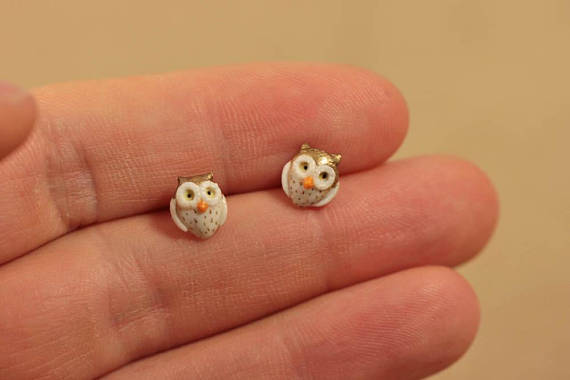 Studs Owls (Fimo Polymer Clay) Earrings Handmade