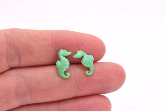 Studs Seahorse (Fimo Polymer Clay) Earrings Handmade