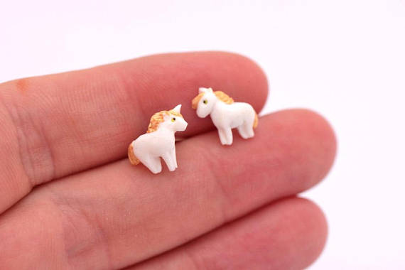 Studs Unicorn (Fimo Polymer Clay) Earrings Handmade