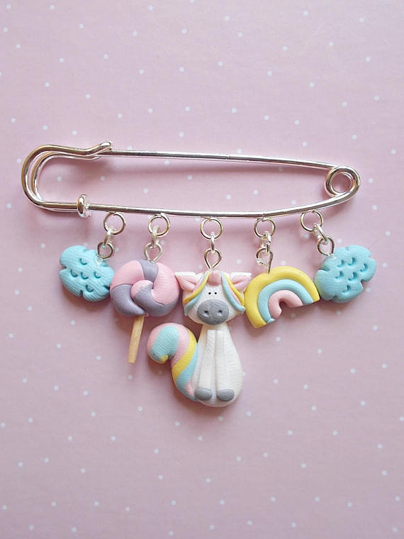 Polymer clay safety pin brooches