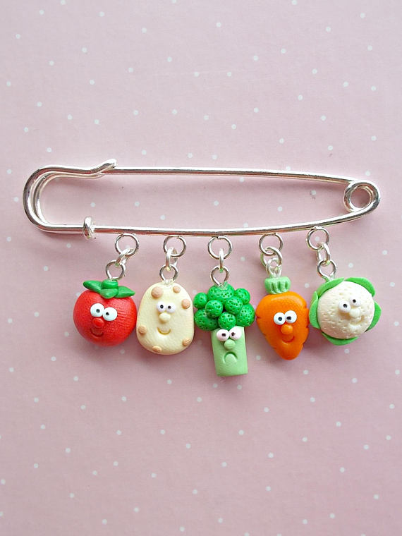 Polymer clay safety pin brooches