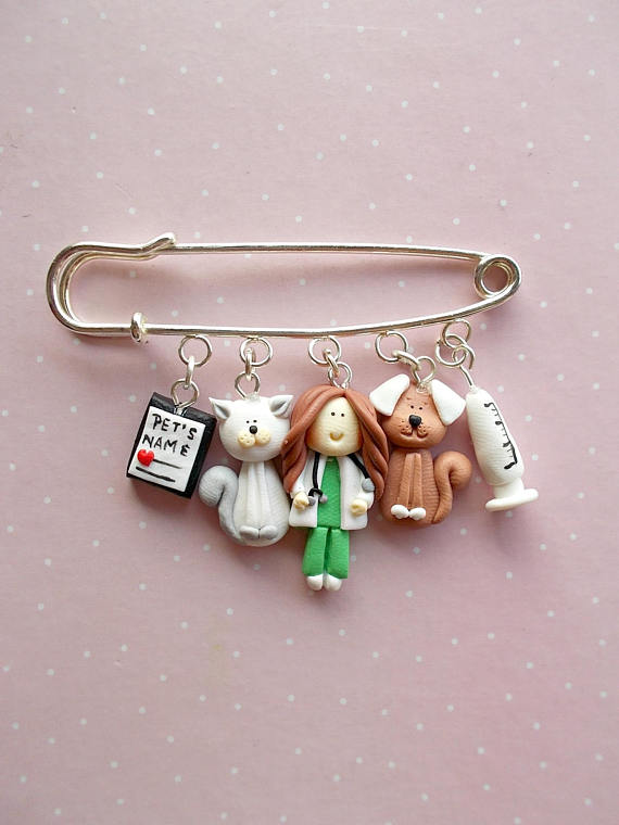 Polymer clay safety pin brooches