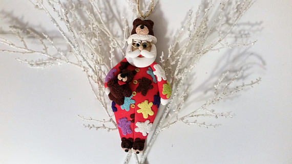 polymer clay Christmas decoration - Santa Claus - X-mas Fimo ornament - porcelan - sculpey 