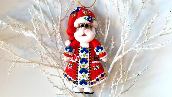 polymer clay Christmas decoration - Santa Claus - X-mas Fimo ornament - porcelan - sculpey