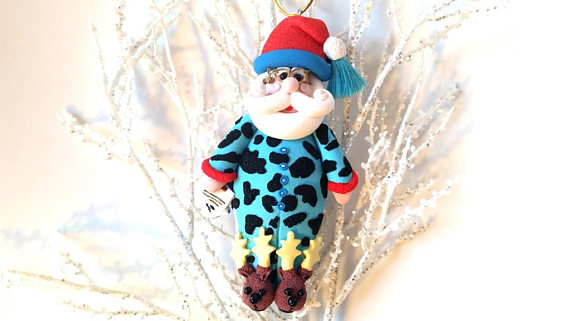 polymer clay Christmas decoration - Santa Claus - X-mas Fimo ornament - porcelan - sculpey