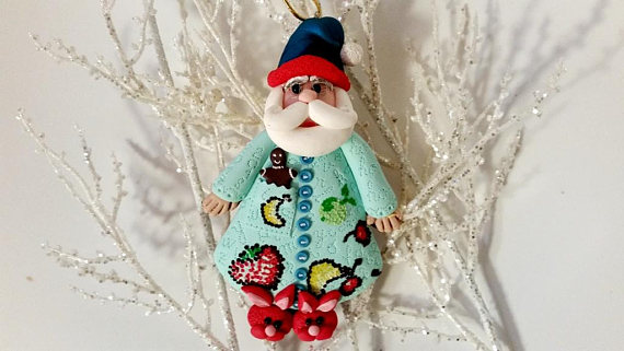 polymer clay Christmas decoration - Santa Claus - X-mas Fimo ornament - porcelan - sculpey