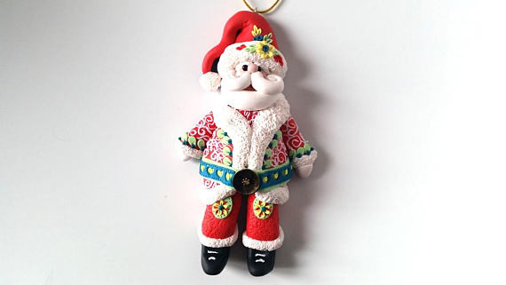 polymer clay Christmas decoration - Santa Claus - X-mas Fimo ornament - porcelan - sculpey