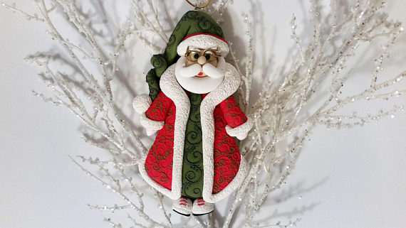 polymer clay Christmas decoration - Santa Claus - X-mas Fimo ornament - porcelan - sculpey 