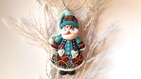 polymer clay Christmas decoration - Santa Claus - X-mas Fimo ornament - porcelan - sculpey