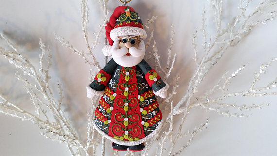 polymer clay Christmas decoration - Santa Claus - X-mas Fimo ornament - porcelan - sculpey 