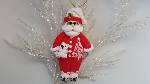 Polymer clay Christmas Santa Claus decorations