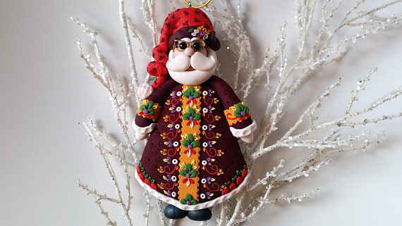 polymer clay Christmas decoration - Santa Claus - X-mas Fimo ornament - porcelan - sculpey 