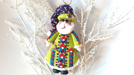 polymer clay Christmas decoration - Santa Claus - X-mas Fimo ornament - porcelan - sculpey 