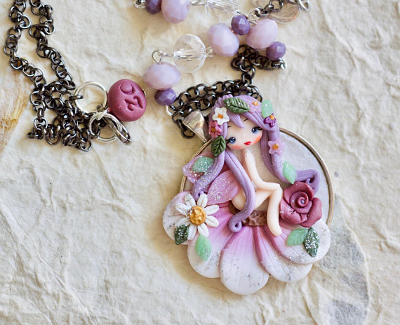 Cute polymer clay fairy necklace