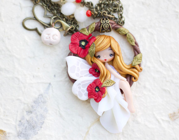 polymer clay fairy necklace