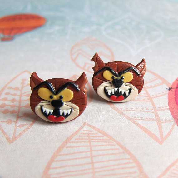 Azrael Ginger Cat Earrings, Polymer Clay Earrings, Polymer Clay Jewelry, The Smurfs Jewelry, Funny Earrings, Cat Lovers Gifts, Funky Jewelry