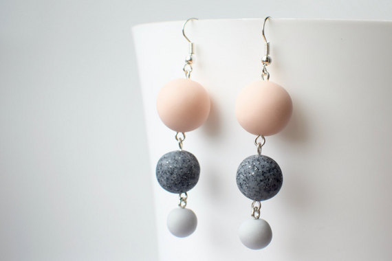 Polymer clay beaded dangle earrings, Pastel Drop earrings, Beaded jewelry, Geometric earrings, Long earrings, Polymer clay earrings, Matte Ball earrings