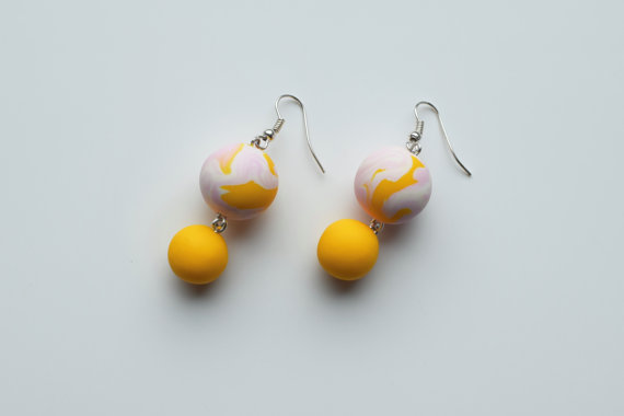 Polymer clay beaded dangle earrings