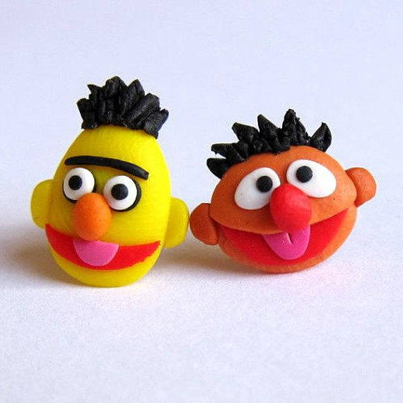 Bert And Ernie Character Earrings, Sesame Street Earrings, The Muppet Show Cartoon Earrings, Gift Idea, Girls Jewellery, Childrens Jewellery