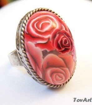 Large polymer clay oval flower canes ring ideas