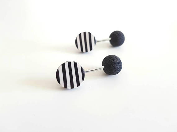 Black Stripe Polymer Clay Earrings