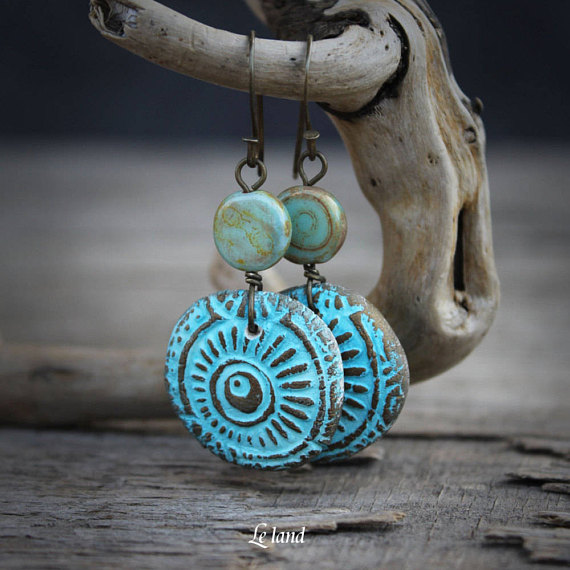 Blue Earrings Yoga Earrings Blue Dangle Earrings Boho Dangle Earrings Tribal Jewelry Womens earrings Rustic Earrings Girlfriend Gift Ideas