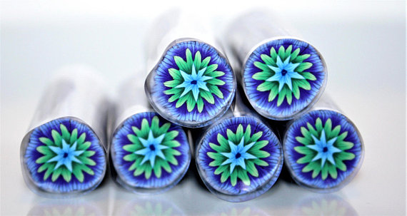 Blue Green Purple-Periwinckle Dahlia Polymer Cane