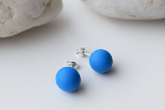 Blue Stud earrings, Polymer Clay earrings, Simple Stud earrings, Blue Post earrings, Everyday earrings, Handmade Stud earrings, Ball Studs