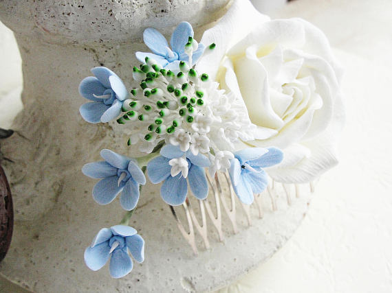 Polymer clay flower hair comb