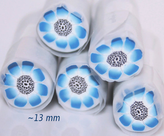 Blue- White dotted core Polymer Cane Flower
