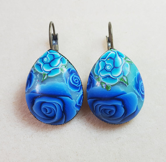 Blue earrings, turquoise jewelry, Romantic jewelry, romantic jewelry, feminine earrings, Floral earrings