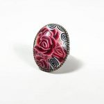 Bohemian ring, fun jewelry, fun ring, fashion ring, big ring, adjustable ring red, handmade ring, floral ring, everyday ring, Oval ring red