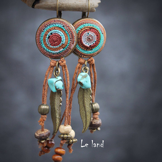 Boho earrings long dangle earrings for women boho gypsy style gypsy earrings hippie earrings Casual earring Rustic Tribal Bohemian Earrings Polymer clay bohemian jewelry