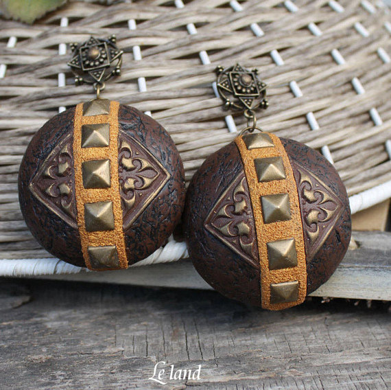 Brown Bohemian Earrings large Statement Earrings Gift for Her Art Deco Jewelry Dangle Earrings Boho Chic Jewelry Unique Evening Jewelry