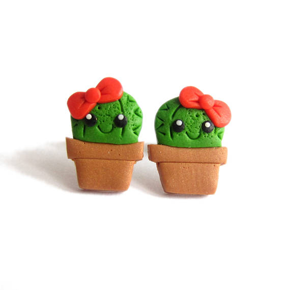 Cactus Earrings, Succulents Earrings, Plant Earrings, Cute Earrings, Cute Jewelry, Colorful Jewelry, Smile Earrings, Kawaii Earrings Gifts