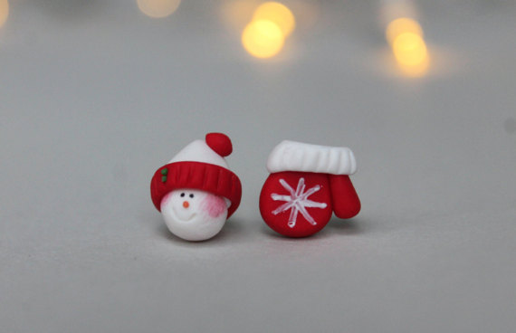 Polymer clay Christmas stud earrings