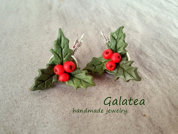 Polymer clay red berry jewelry for Christmas