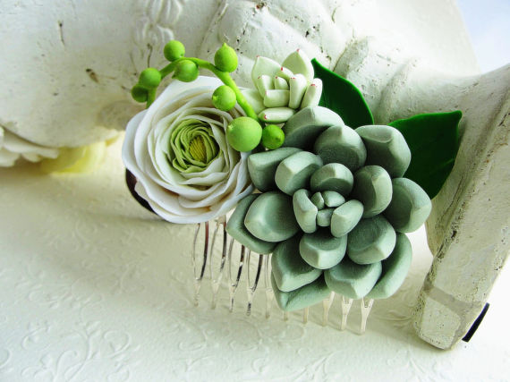 Polymer clay flower hair comb