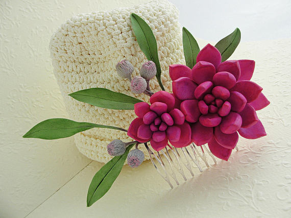 Polymer clay flower hair comb