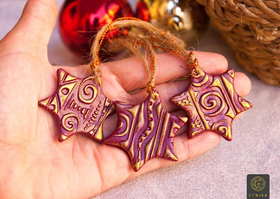 Polymer clay vintage Christmas tree ornaments