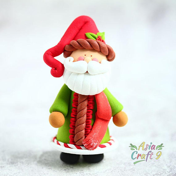Clay Irish Santa Claus ornament, Clay Christmas figure decoration