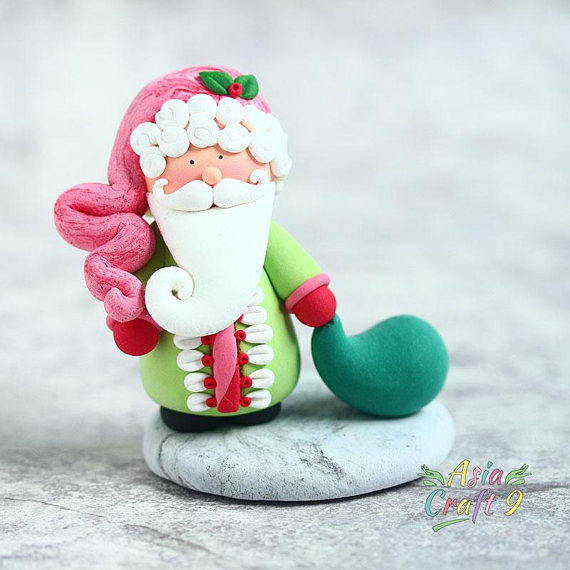 Clay Santa Claus drag Santa Claus gift bag decoration, colorful Santa Claus collection, Handmade Christmas decorations