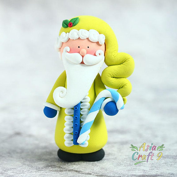 Clay Santa Claus ornament, Yellow Clay Santa Claus Christmas figure decoration, Colorful Santa Claus collection